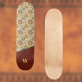 Sol Celestial Vintage Burgundy Grönt Guld Mönster Mini Skateboard Bräda 18,5 Cm