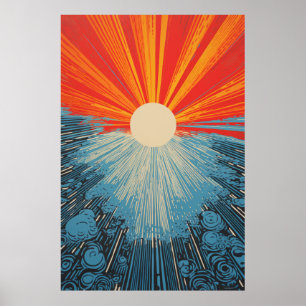 Sol Closeup Vatten Mosaic - Linocut Print Poster
