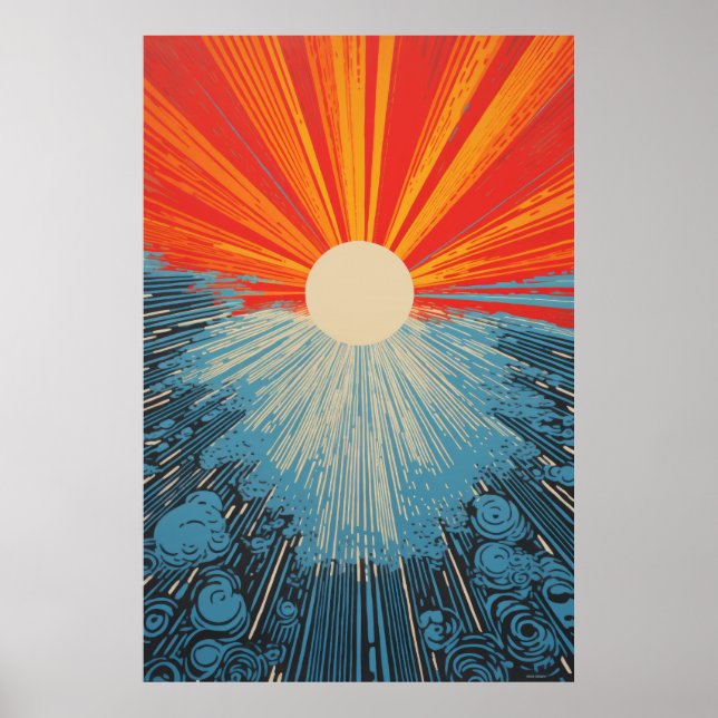 Sol Closeup Vatten Mosaic - Linocut Print Poster (Framsidan)