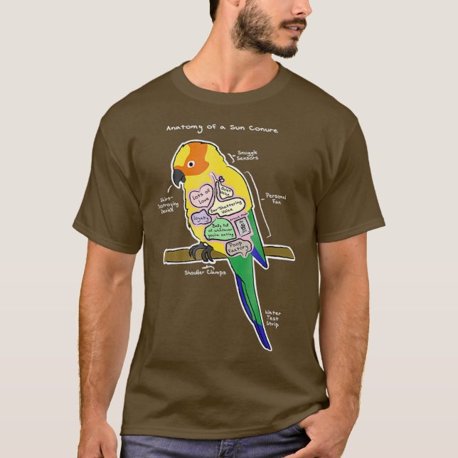 Sol Conure Funny Parrot - Anatomi a Sol T Shirt (Framsida)