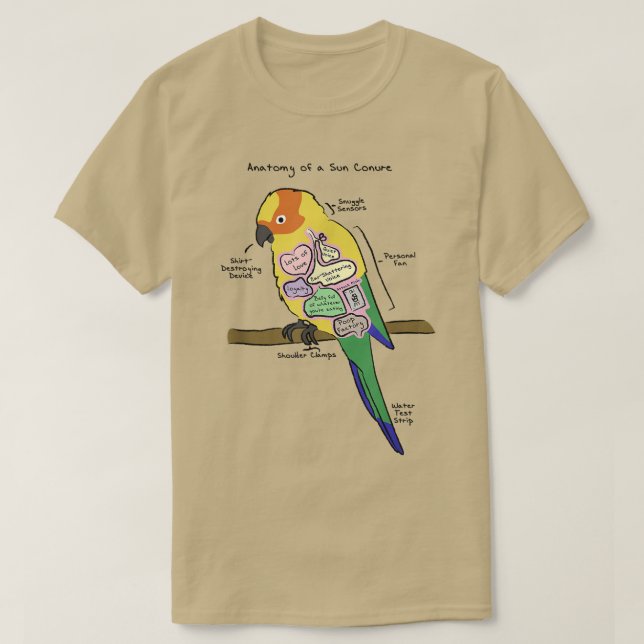 Sol Conure Funny Parrot Anatomy of a Sol Conure T Shirt (Design framsida)