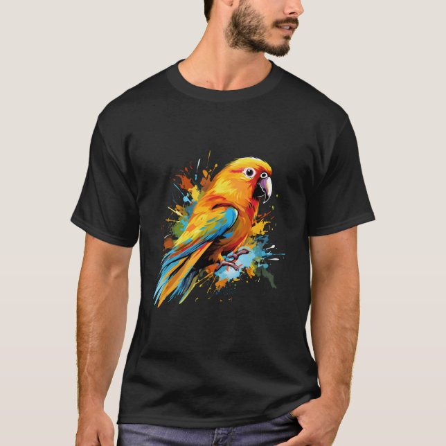 Sol Conure Parrot Älskare Colorful Stänk Art T Shirt (Framsida)