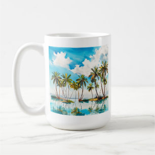 Sol dränkt vattenfärg med palmer strand v4 kaffemugg