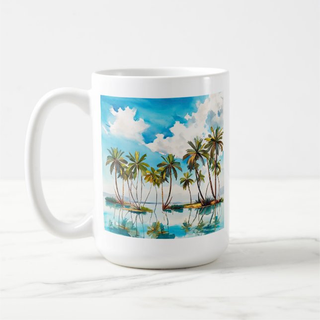 Sol dränkt vattenfärg med palmer strand v4 kaffemugg (Vänster)