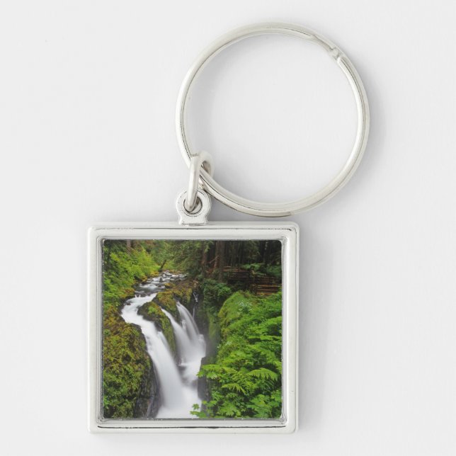 Sol Duc Falls i Olympic National Park i Fyrkantig Silverfärgad Nyckelring (Framsidan)