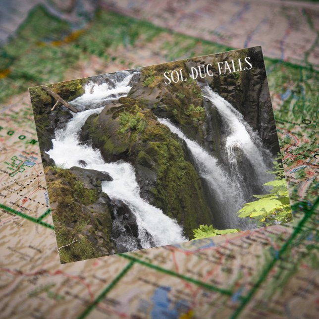 Sol Duc Falls, Washington Travel Photo Vykort (In Situ Map)
