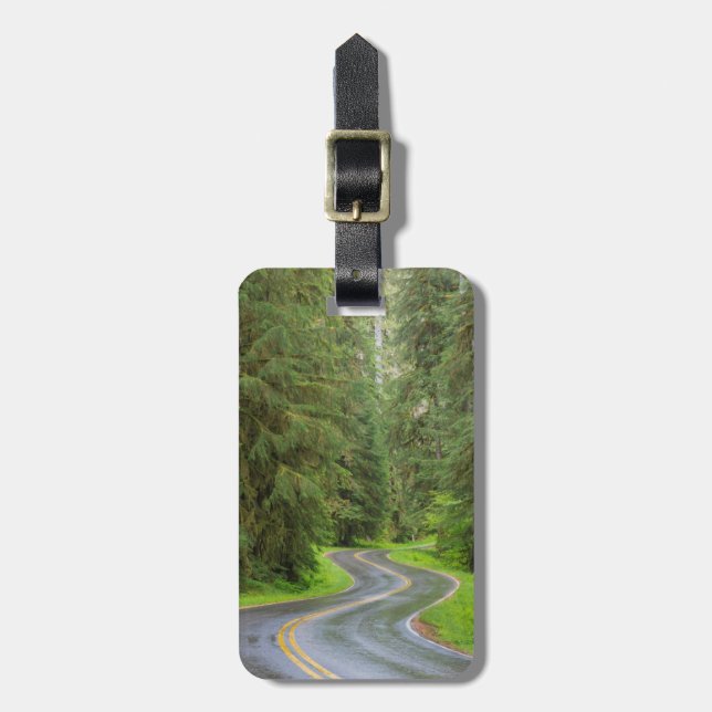 Sol Duc River Road genom skog Bagagebricka (Vertikal Framsida)
