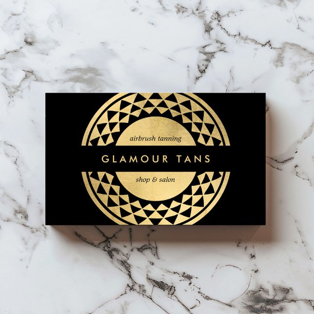 Sol Emblem Faux Guld Spray Tanning Black Visitkort (Skapare uppladdad)