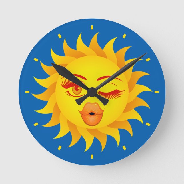Sol Emoji Clock Rund Klocka (Framsida)