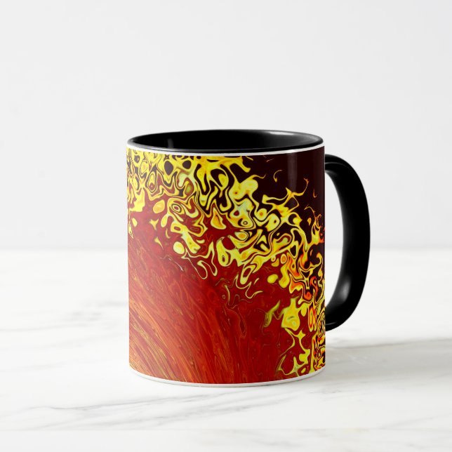 Sol explosion gul orange brun abstrakt mönster mugg (Framsida höger)