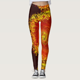Sol explosionsartad gult orange brunt abstrakt mön leggings