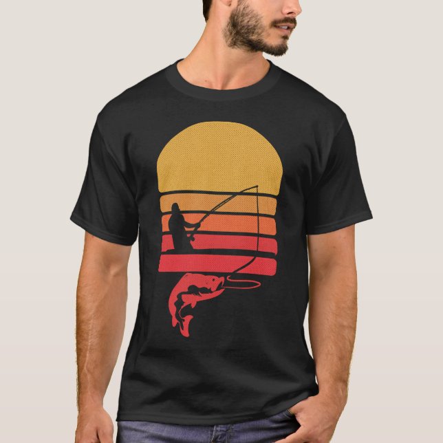 Sol fiske retro båt t shirt (Framsida)