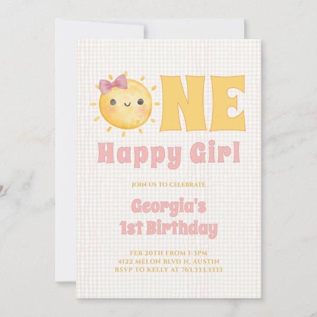 Sol flicka 1:a födelsedagen inbjudningar (Framsida)