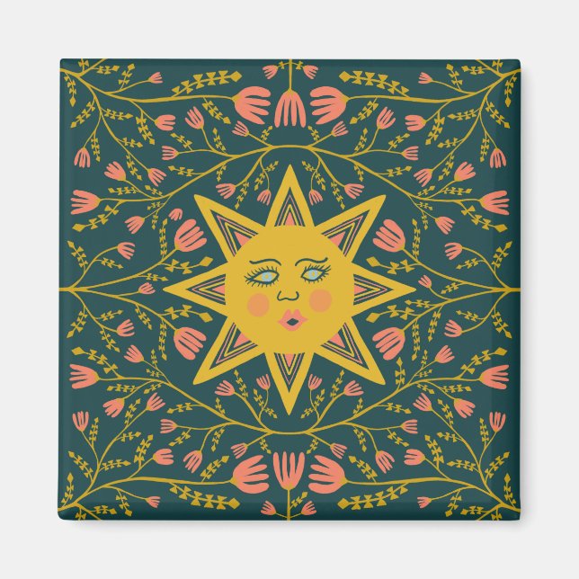 Sol & Flowers Rosa Gult Magnet (Framsidan)