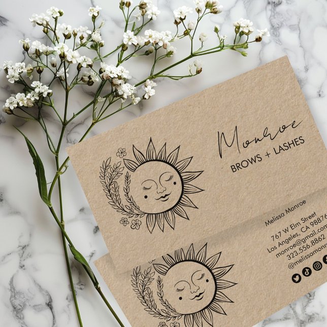 Sol FlowersBoho Line Art Elegant KRAFT Social Icon Visitkort (Sun FlowersBoho Line Art Elegant KRAFT Social Icon Business Card
)