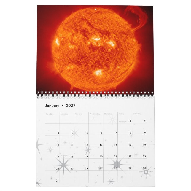 Sol- för utrymmeastronomi för system 2015 kalender (Jan 2027)