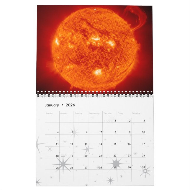 Sol- för utrymmeastronomi för system 2015 kalender (Jan 2026)