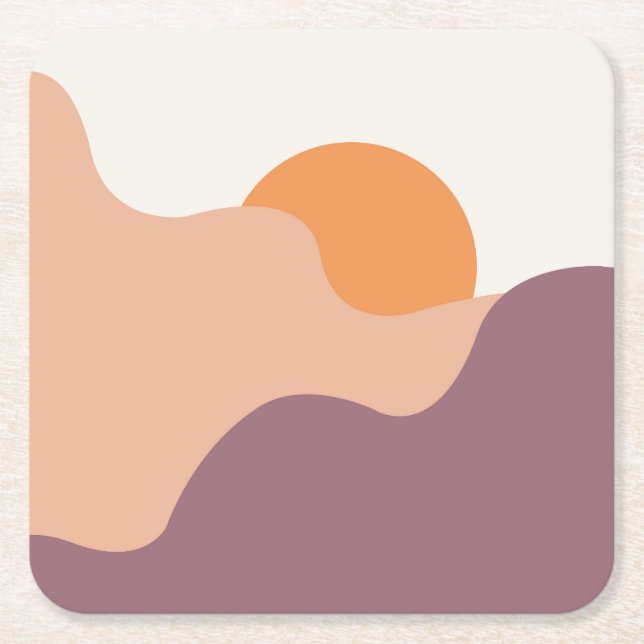 Sol går ner bakom lila backe underlägg papper kvadrat (Framsidan)