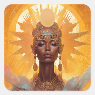 Sol Goddess Fantasy Art Fyrkantigt Klistermärke