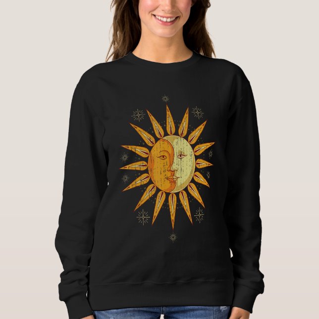 Sol Halvmåne Astronomi Himmelsk Kropp Boho Astrolo T Shirt (Framsida)