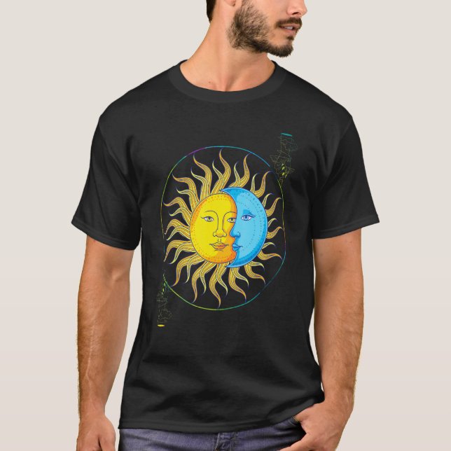 Sol Halvmåne Måne Astronomi Himlakropp Astrologi T Shirt (Framsida)