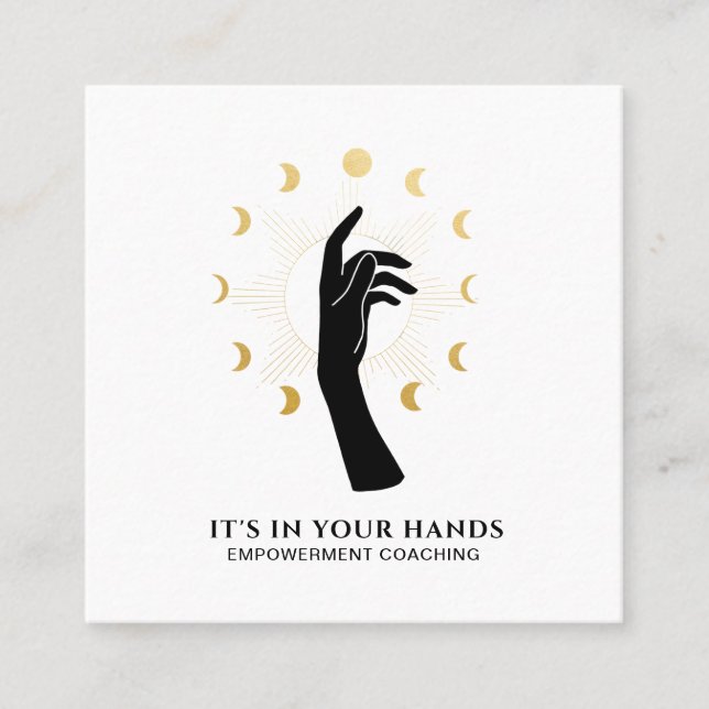 *~* Sol Hand Måne Phases Black Guld Cosmic Energy  Fyrkantigt Visitkort (Framsida)
