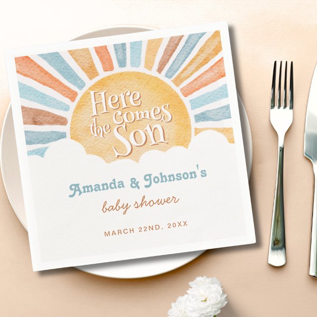 Sol Här kommer sonen Pojke Baby Shower  Pappersservett (Skapare uppladdad)