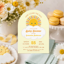 Sol Här kommer sonen Pojke Baby Shower Retro Fonts Inbjudningar