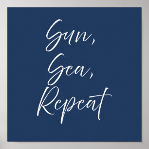 Sol Hav Upprepa Marinblå Affisch Preppy Kuststil