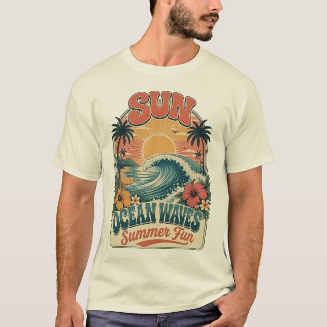 Sol Hav Vågor Sommar Kul Strand Design T Shirt (Framsida)