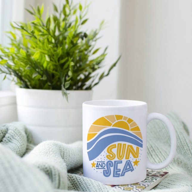 Sol, havs- och sommarstrand kaffemugg (Skapare uppladdad)