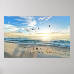 Sol, Himlar. Havet.Sand. Beach-scen Poster