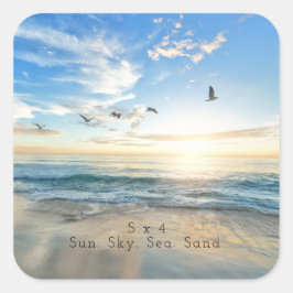 Sol, Himlar. Havet. Sand. Beach Scene Fyrkantigt Klistermärke