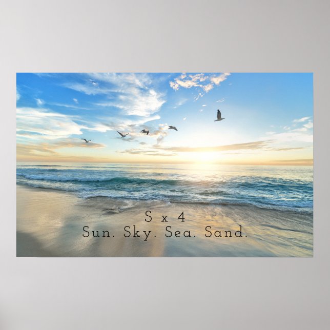 Sol, Himlar. Havet. Sand. Beach Scene Poster (Framsidan)