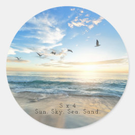Sol, Himlar. Havet. Sand. Beach Scene Runt Klistermärke