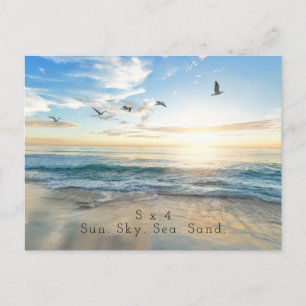 Sol, Himlar. Havet. Sand. Beach Scene Vykort