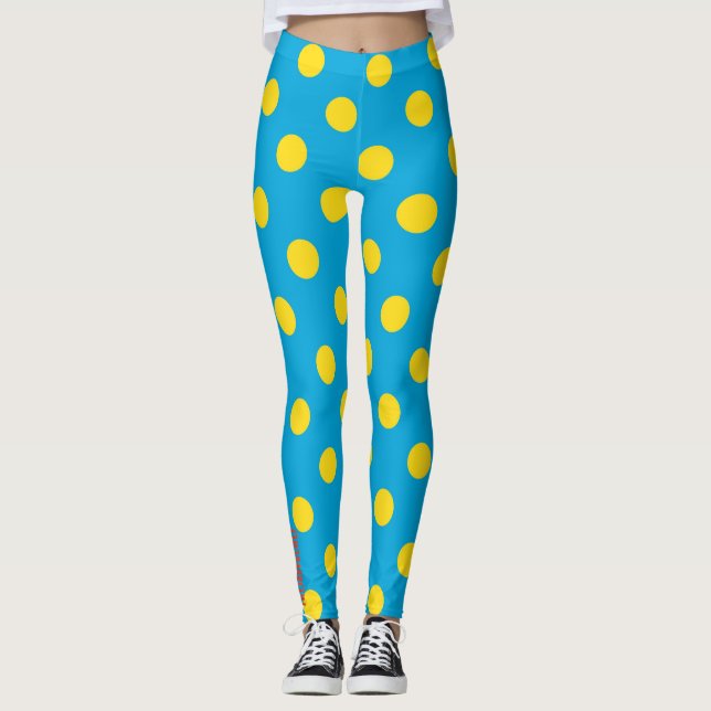 Sol & himmel: Gul prick på azurblå leggings (Framsida)