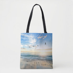 Sol. Himmel. Hav. Sand. Strandplats Tygkasse