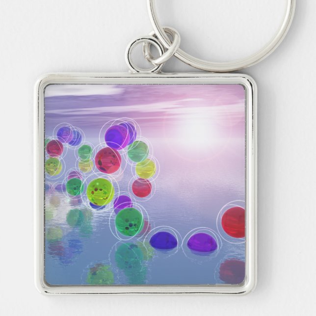 Sol i Kurser-nyckelkedjan Fyrkantig Silverfärgad Nyckelring (Framsidan)