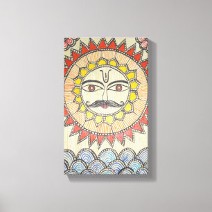 Sol i Madhubani-målaret stil Canvastryck