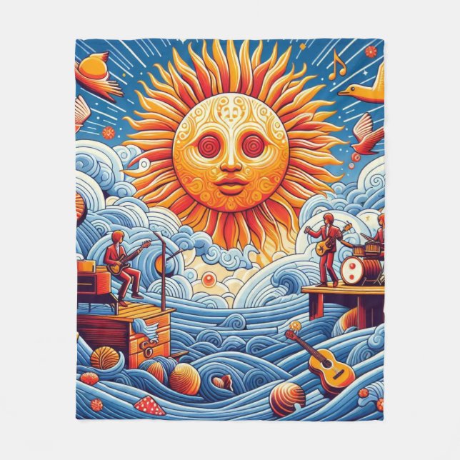 Sol-Kisse Oceanen Sylt: Vibrant Music Festival Art Fleecefilt (Framsidan)