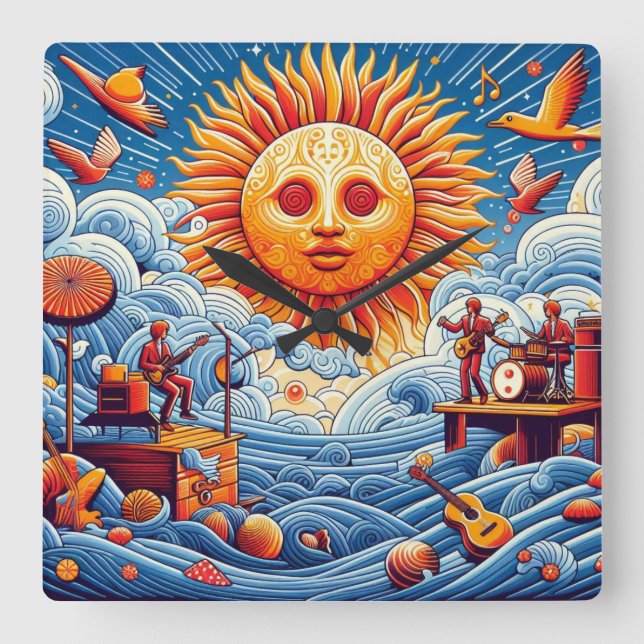 Sol-Kisse Oceanen Sylt: Vibrant Music Festival Art Fyrkantig Klocka (Framsida)