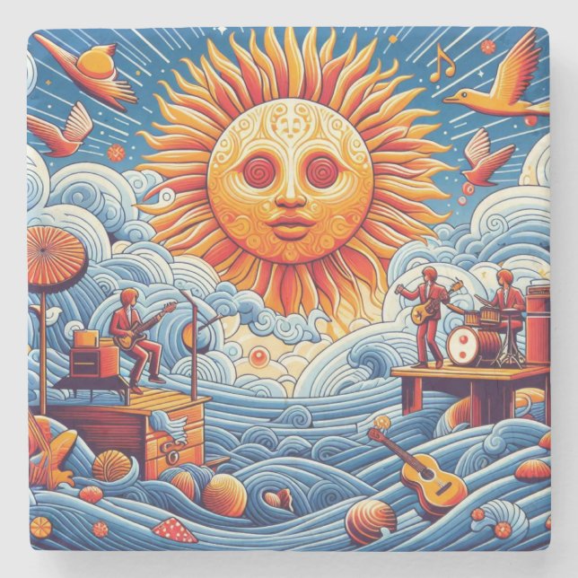 Sol-Kisse Oceanen Sylt: Vibrant Music Festival Art Stenunderlägg (Framsidan)