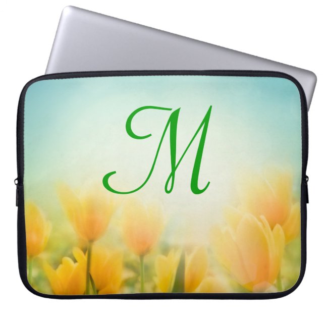 Sol Kissed Gult Tulips Monogram 15-tums bärbar dat Laptop Fodral (Framsidan)