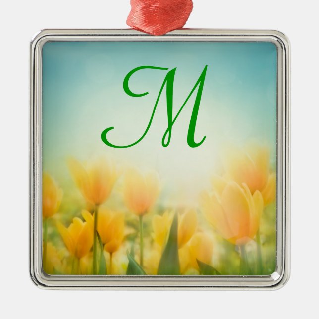Sol Kissed Gult Tulips Monogram Initial Ornament (Framsidan)