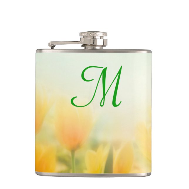 Sol Kissed Gult Tulips Monogram Whiskey-kolv Fickplunta (Framsidan)
