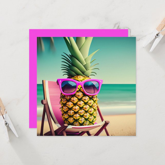 Sol Kisserat blankgratulationskort för ananas (Fram/Back In Situ)