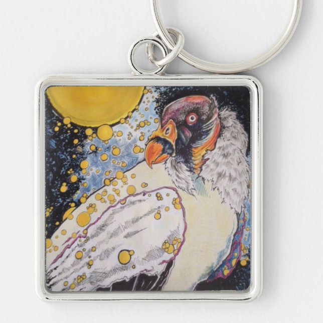 Sol- kung Keychain Fyrkantig Silverfärgad Nyckelring (Framsidan)