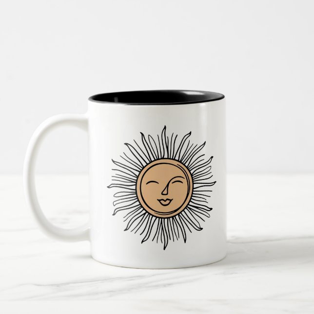 Sol Line Art Pillow | Lugn Earthy Aesthetic Två-Tonad Mugg (Vänster)