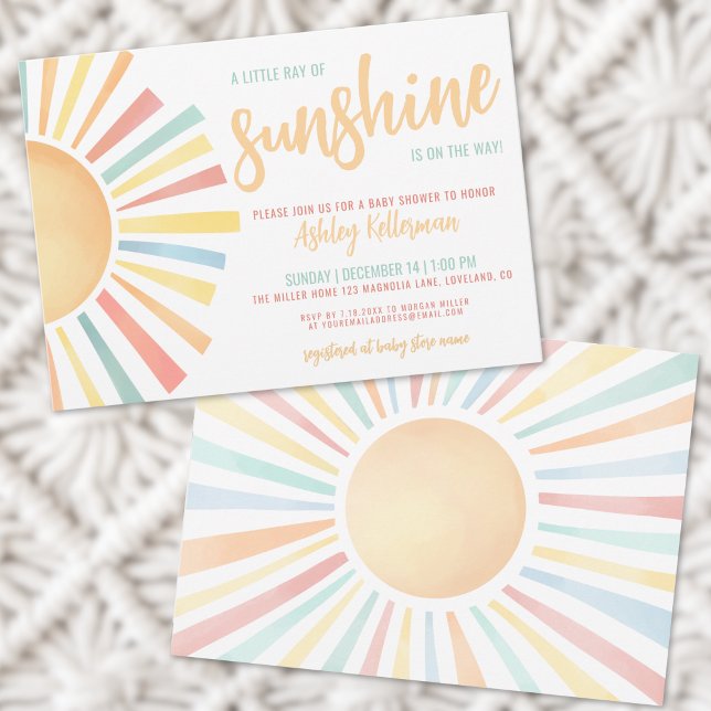 Sol Liten Stråle Av Solsken Baby Shower Inbjudningar (Sun Little Ray Of Sunshine Baby Shower Invitation)